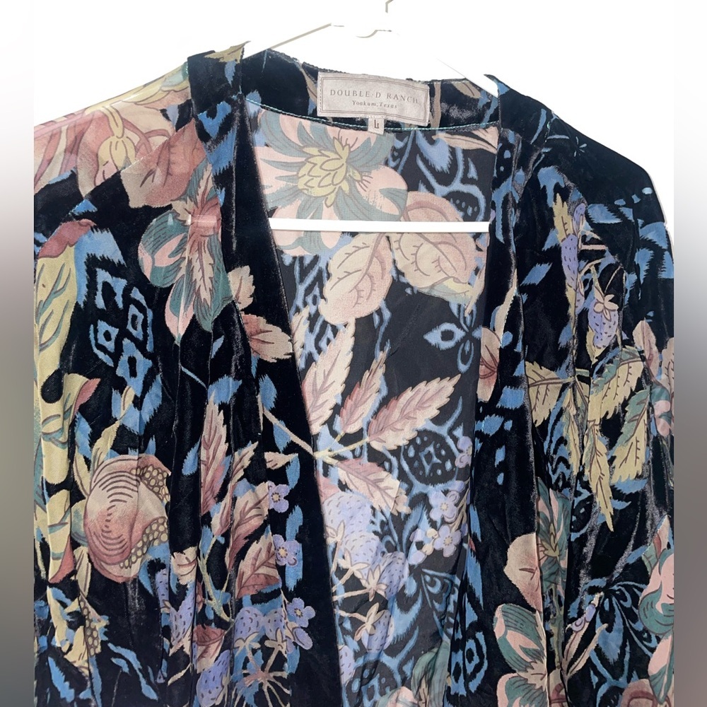 New! Double D Ranch Burnout Velvet Floral Kimono Cape Turquoise Fringe 🤠 Large - Picture 7 of 10